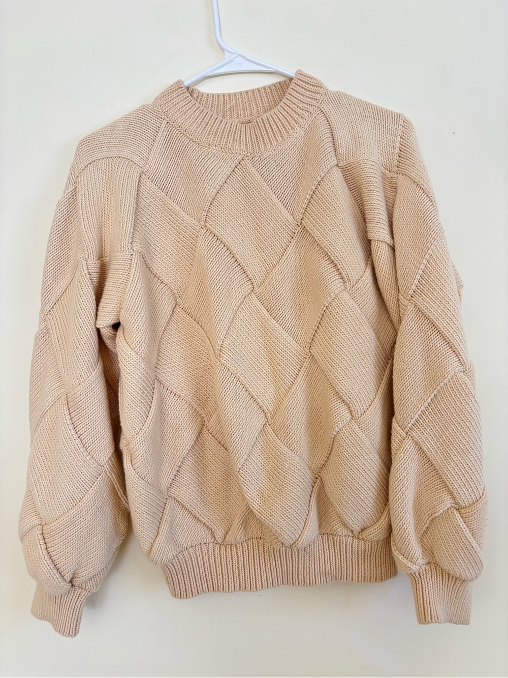 Misha And Puff Diamond Cable Knit Crew in Beige